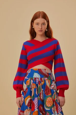 FARM Rio STRIPES WRAP KNIT SWEATER New