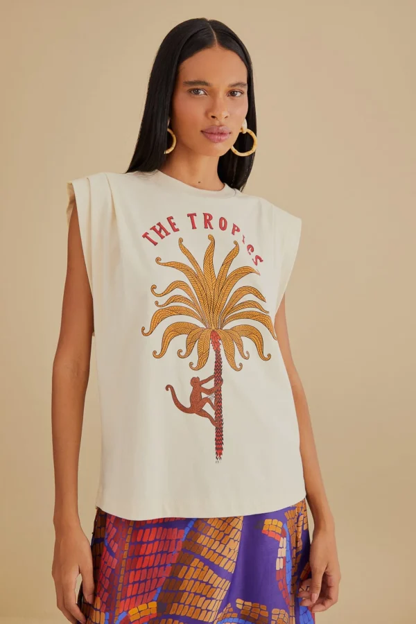 FARM Rio  THE TROPICS PLEAT ORGANIC COTTON T-SHIRT Flash Sale