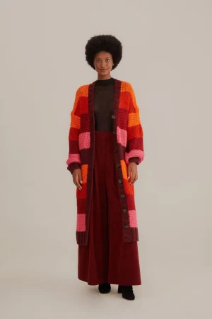 FARM Rio TROPICAL STRIPES MIDI KNIT CARDIGAN Cheap