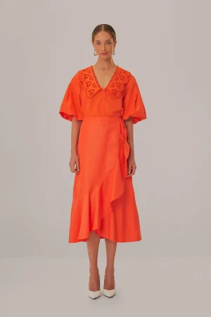 FARM Rio VIVID ORANGE MIDI SKIRT Outlet