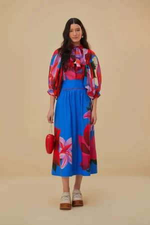 FARM Rio WATERCOLOR FLORAL BLUE MIDI SKIRT Fashion