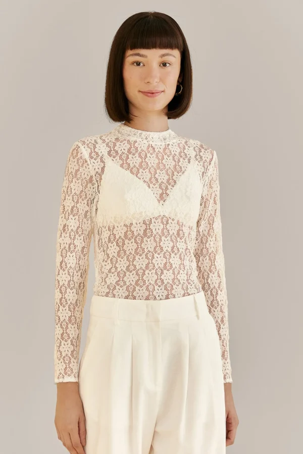 FARM Rio WHITE LACE LONG SLEEVE BLOUSE Hot