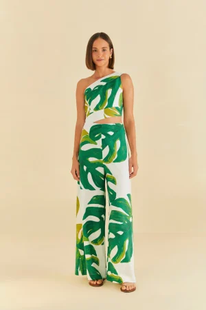 FARM Rio WHITE MONSTERA ONE SHOULDER JUMPSUIT Best Sale