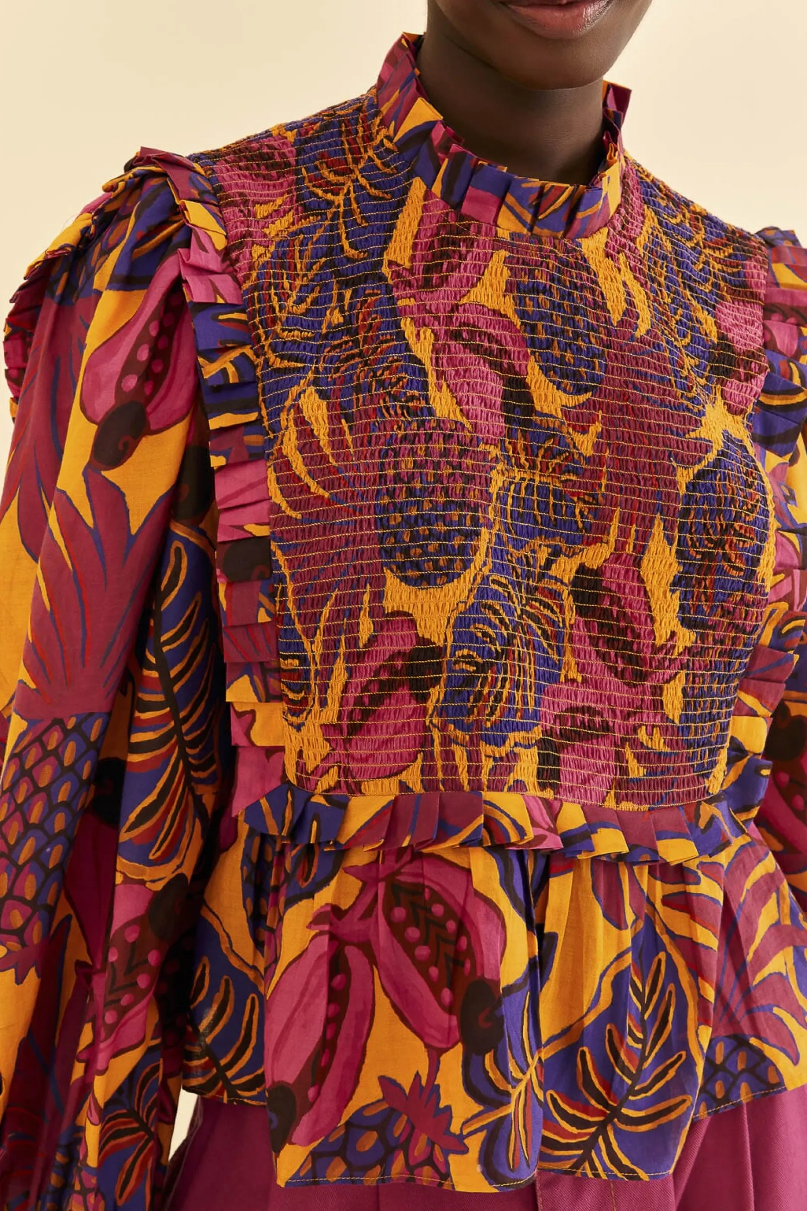 FARM Rio YELLOW FRUIT DREAM LONG SLEEVE BLOUSE Cheap