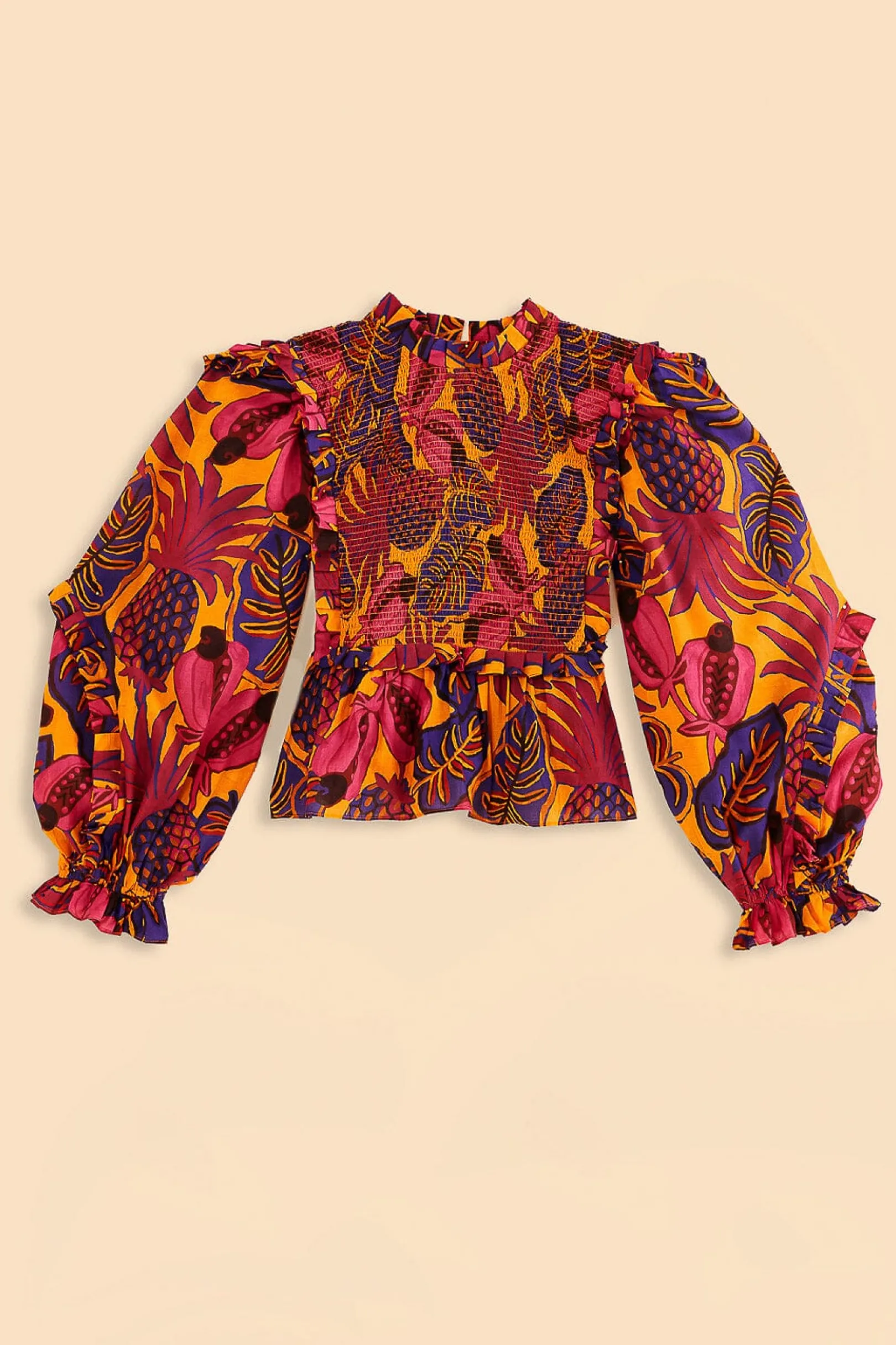 FARM Rio YELLOW FRUIT DREAM LONG SLEEVE BLOUSE Cheap