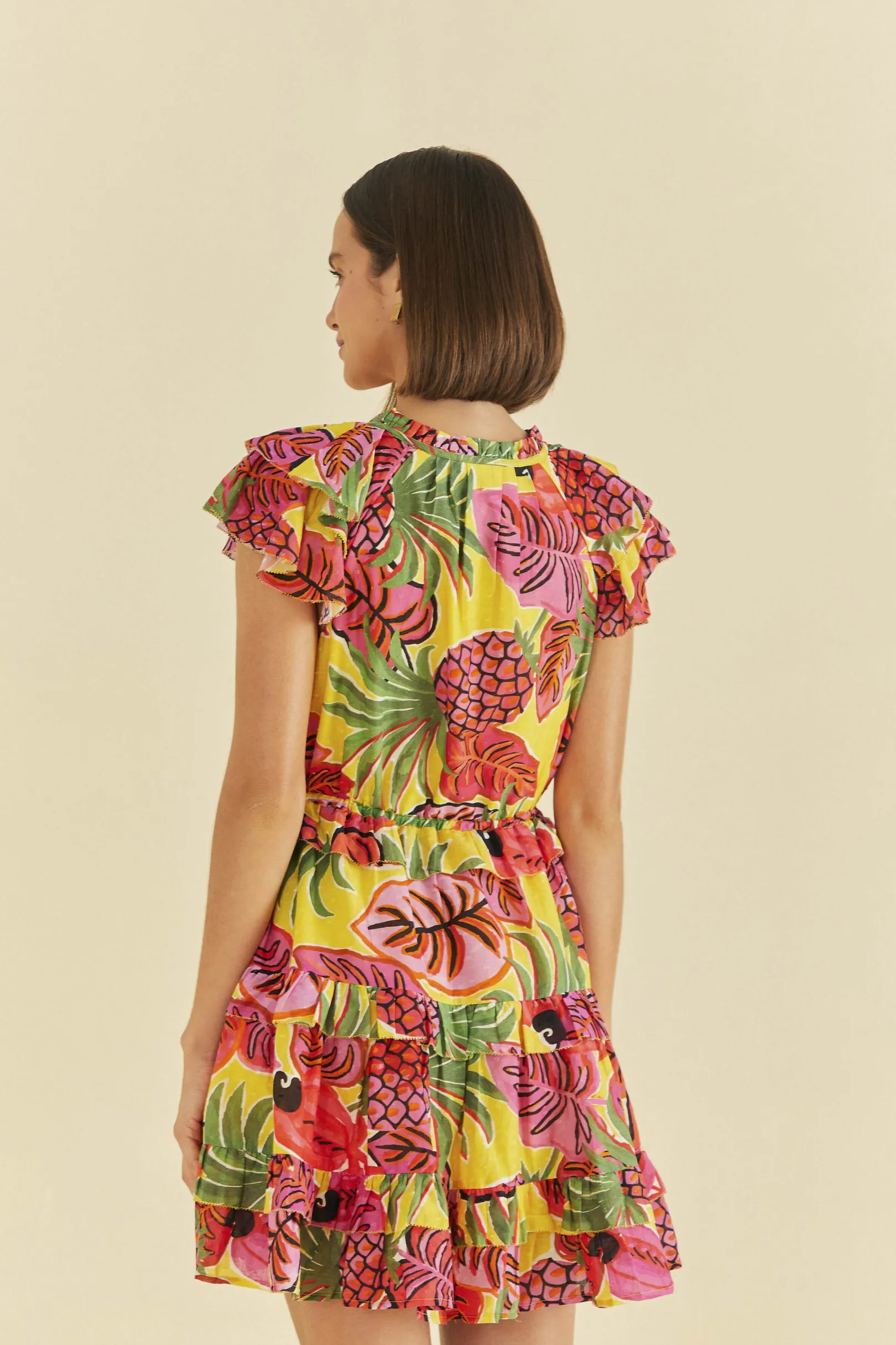 FARM Rio YELLOW FRUIT DREAM RUFFLE MINI DRESS Store