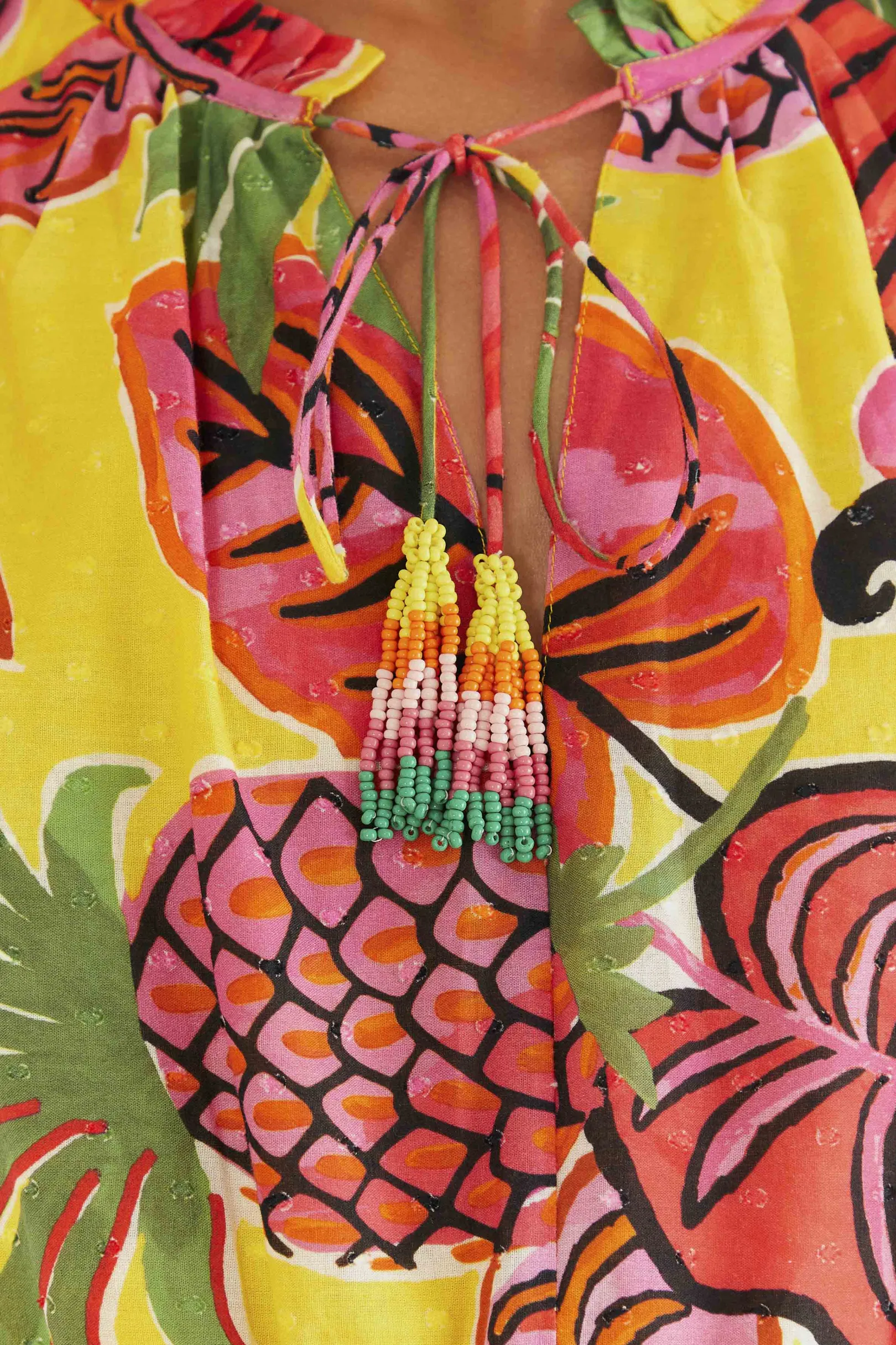 FARM Rio YELLOW FRUIT DREAM RUFFLE MINI DRESS Store