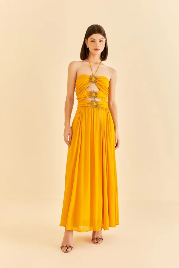 FARM Rio YELLOW SLEEVELESS MAXI DRESS WITH SUN BUCKLE New